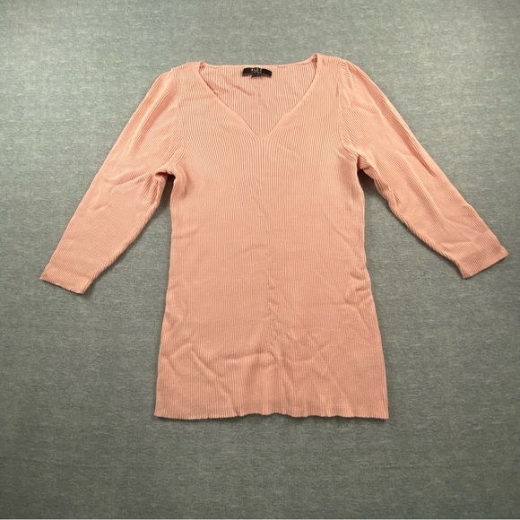 Alex Marie Womens Peach Long‎ Sleeve Ribbed Henley Pullover Blouse Size L - Picture 1 of 7